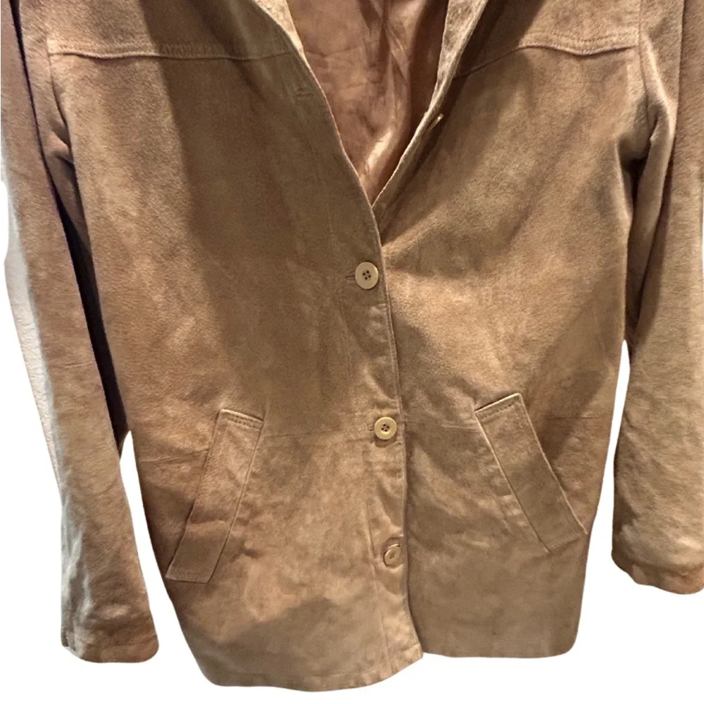 Coldwater Creek Suede Oversized Button Down Jacket | Tan | Size XS